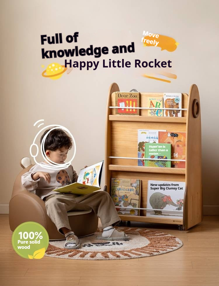 Beech Solid Wood Movable Double-Sided Floor-Standing Storage Children's Rack