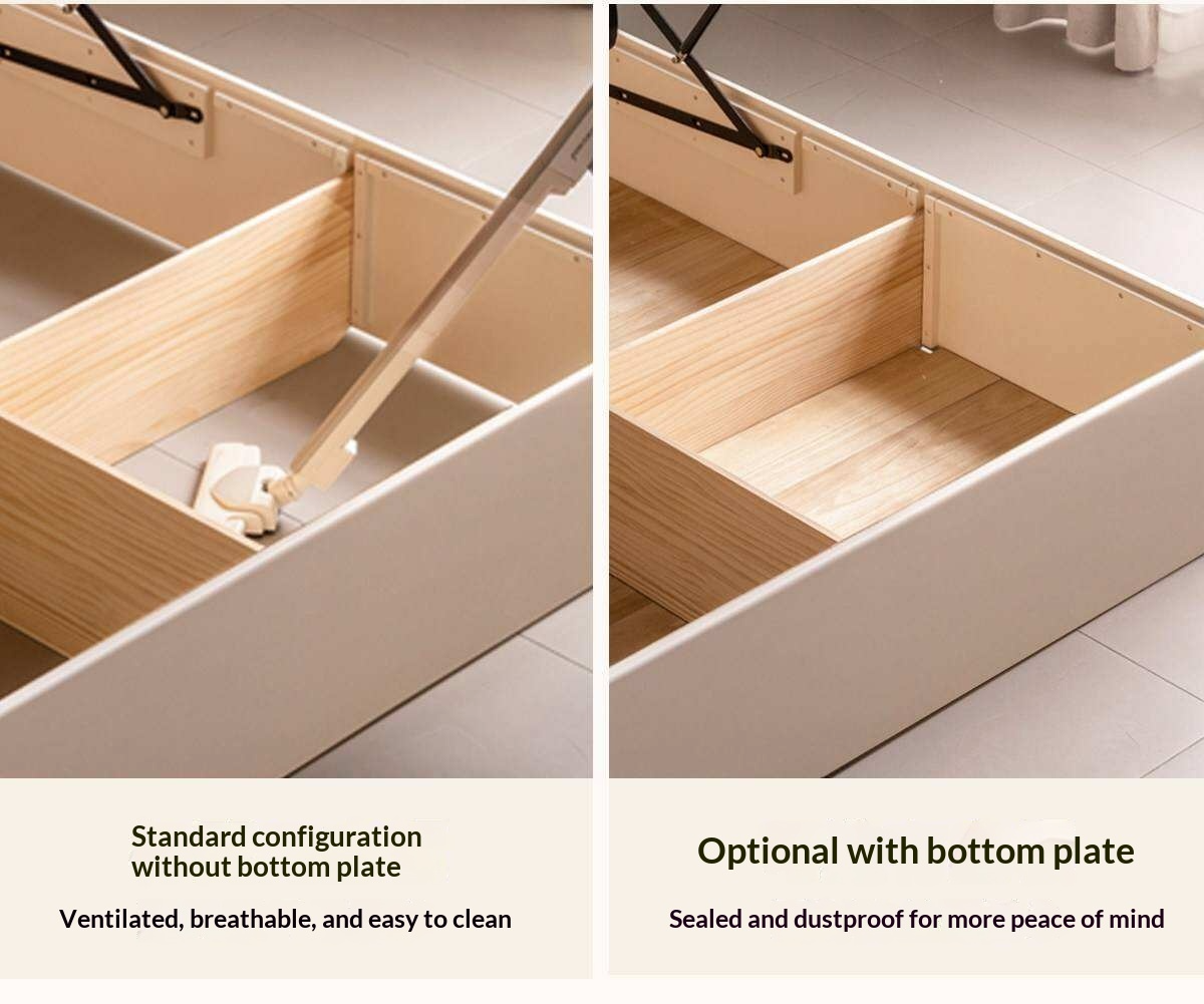 Rubberwood Solid Wood White Cream Gas Lift Storage Bed