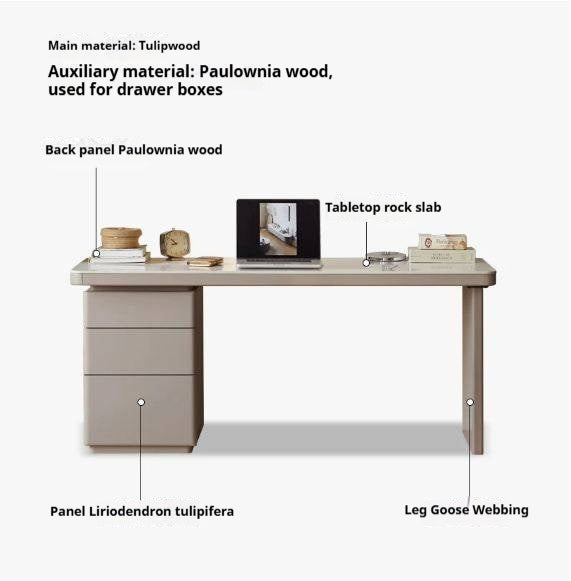 Tulipwood Solid Wood, Solid RubberWood Slate Desk Large Table With Drawers