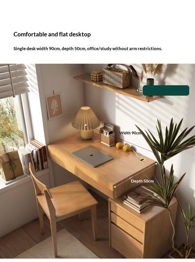 Oak Solid Wood Desk Cabinet with Drawers