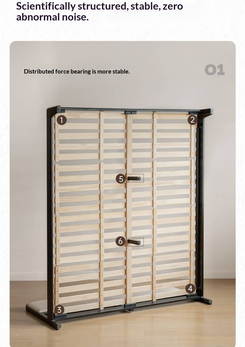 Rubberwood Solid Wood Bed — Modern Minimalist Black Design with Soft Headboard