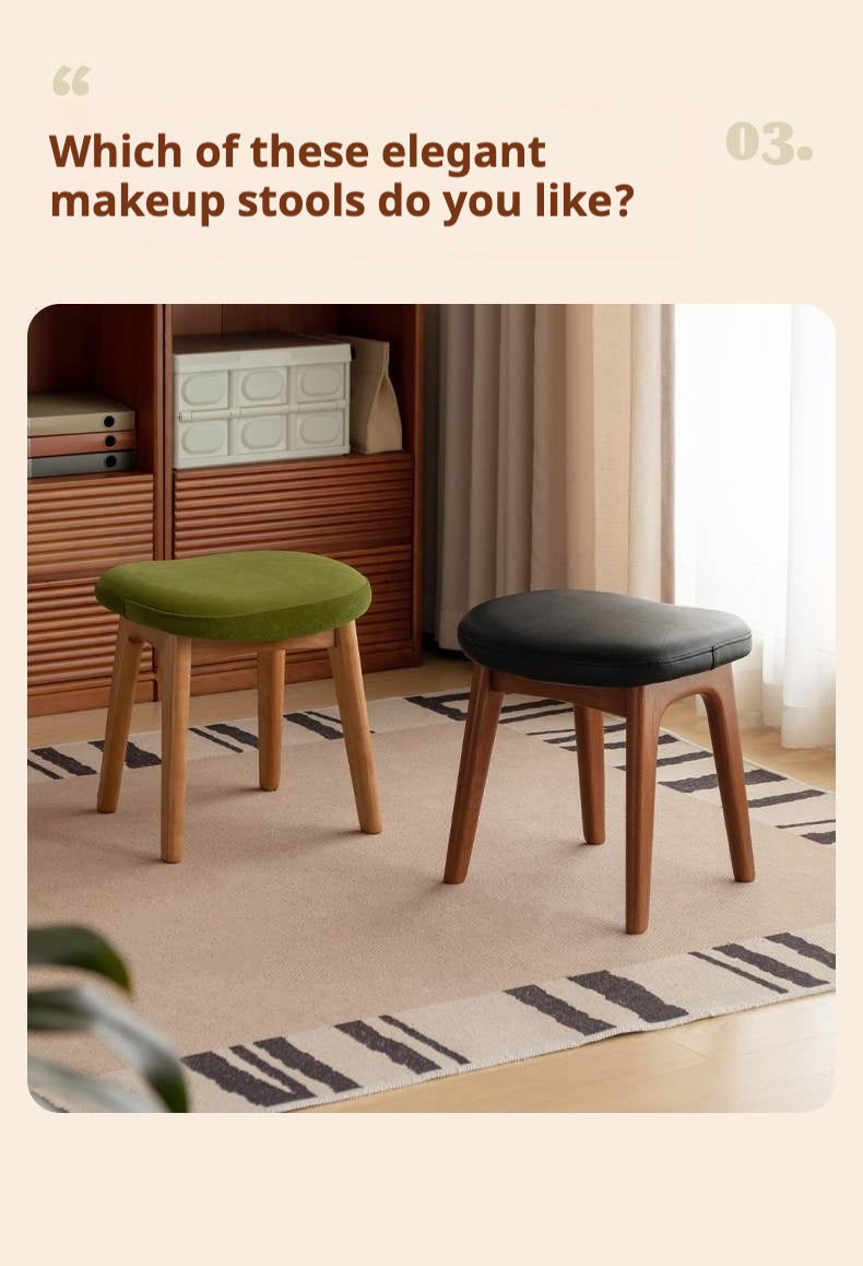 Oak, Cherry Solid Wood Makeup Soft Stool.