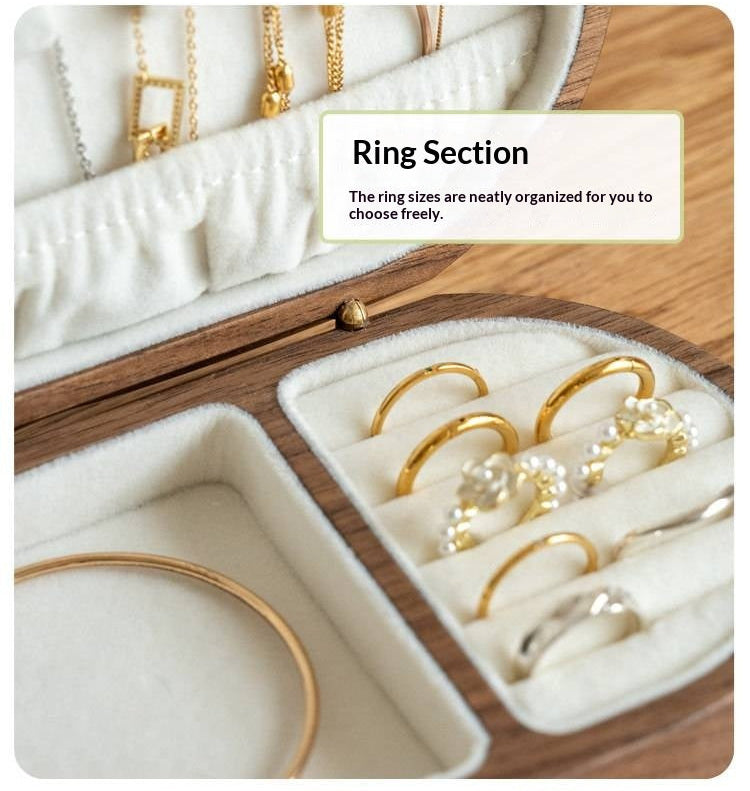 Cherry, Black Walnut Solid Wood Portable Jewelry Box with Multi-Compartment Storage