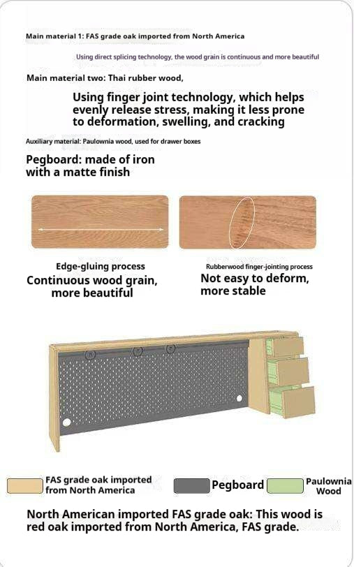 Oak Solid Wood, Solid Rubberwood Sideboard Shelf, Kitchen Shelf