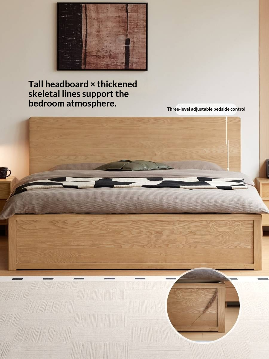 Ash Solid Wood Bed — Slab Design, Home Italian Light Luxury Box Bed