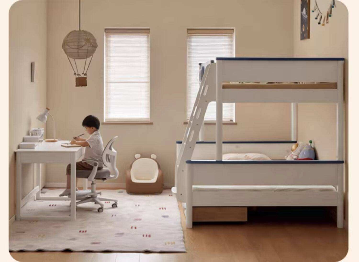 Rubberwood Solid Wood Spaceship-Themed Bunk Bed with Porthole Window