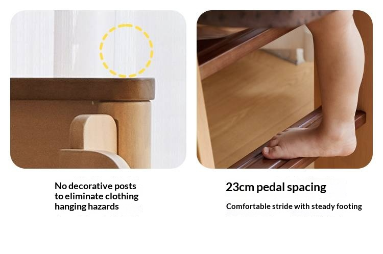 Rubberwood Solid Wood Children's Loft Bed with Under-Bed Cabinets