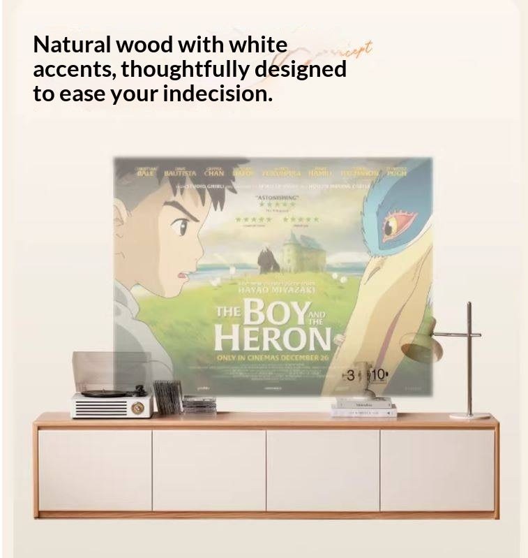 Beech, Oak Solid Wood Modern White Integrated Log Floor TV Cabinet.