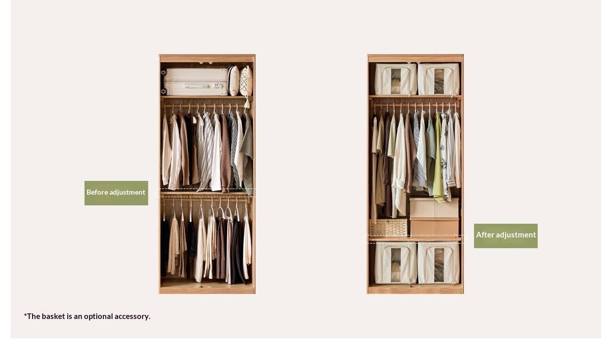 Oak Solid Wood narrow Wardrobe with Framed Panel Doors and Adjustable Layout