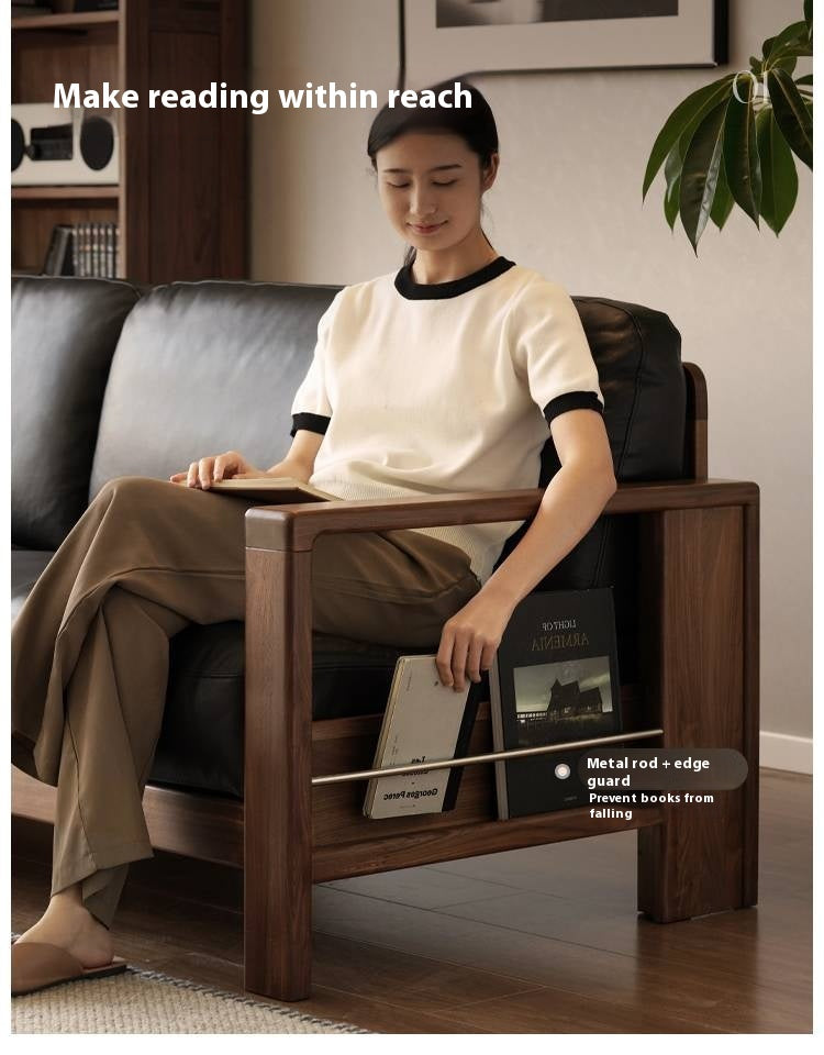 Black Walnut Solid Wood Leather Sofa