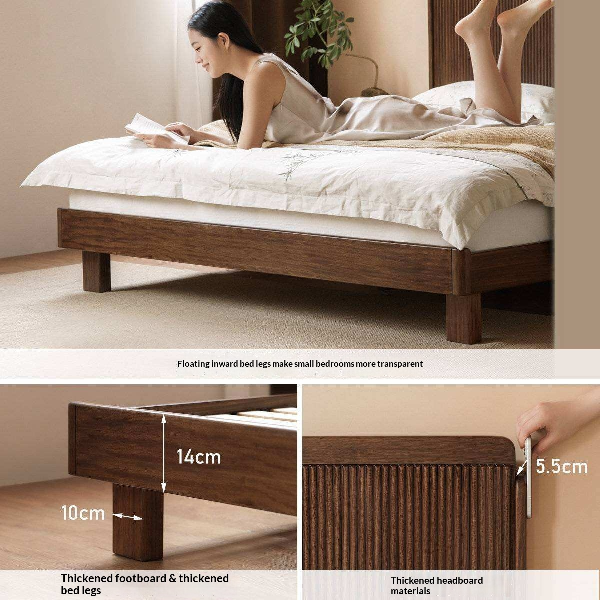 Ebony Solid Wood Bed with Vertical Fluted Panel Headboard and Block Legs