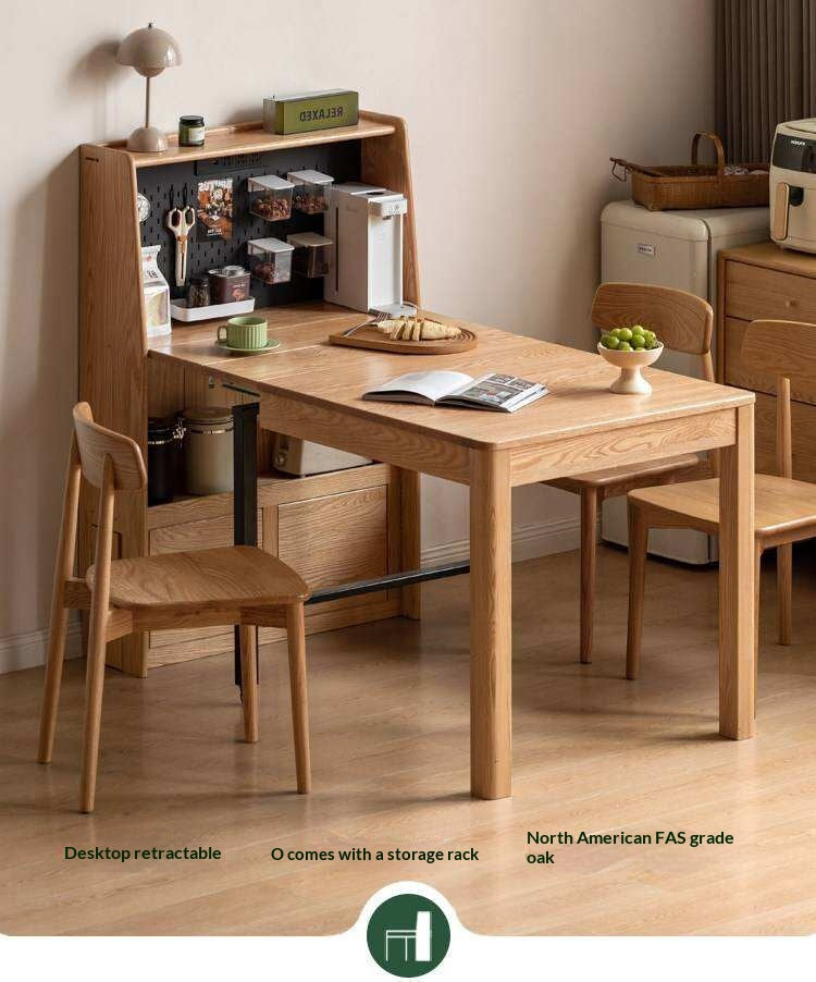 Oak Solid Wood Telescopic Dining Table Sideboard Integrated