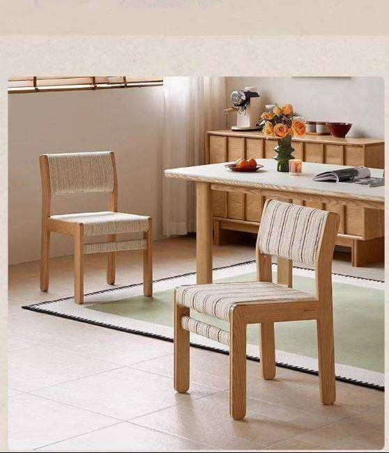 4 pcs Oak Solid Wood Dining Chair with Upholstered Seat, French Style