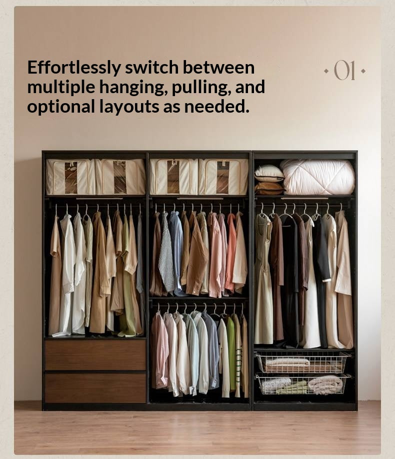 Black Walnut Solid Wood Wardrobe French Retro Style