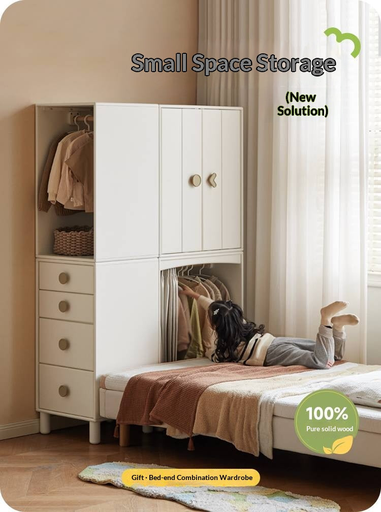 Solid Rubberwood Children's Wardrobe Combination