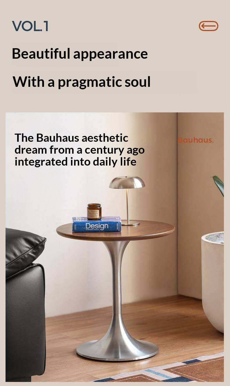 Ash Solid Wood Round Side Table, Bauhaus Style