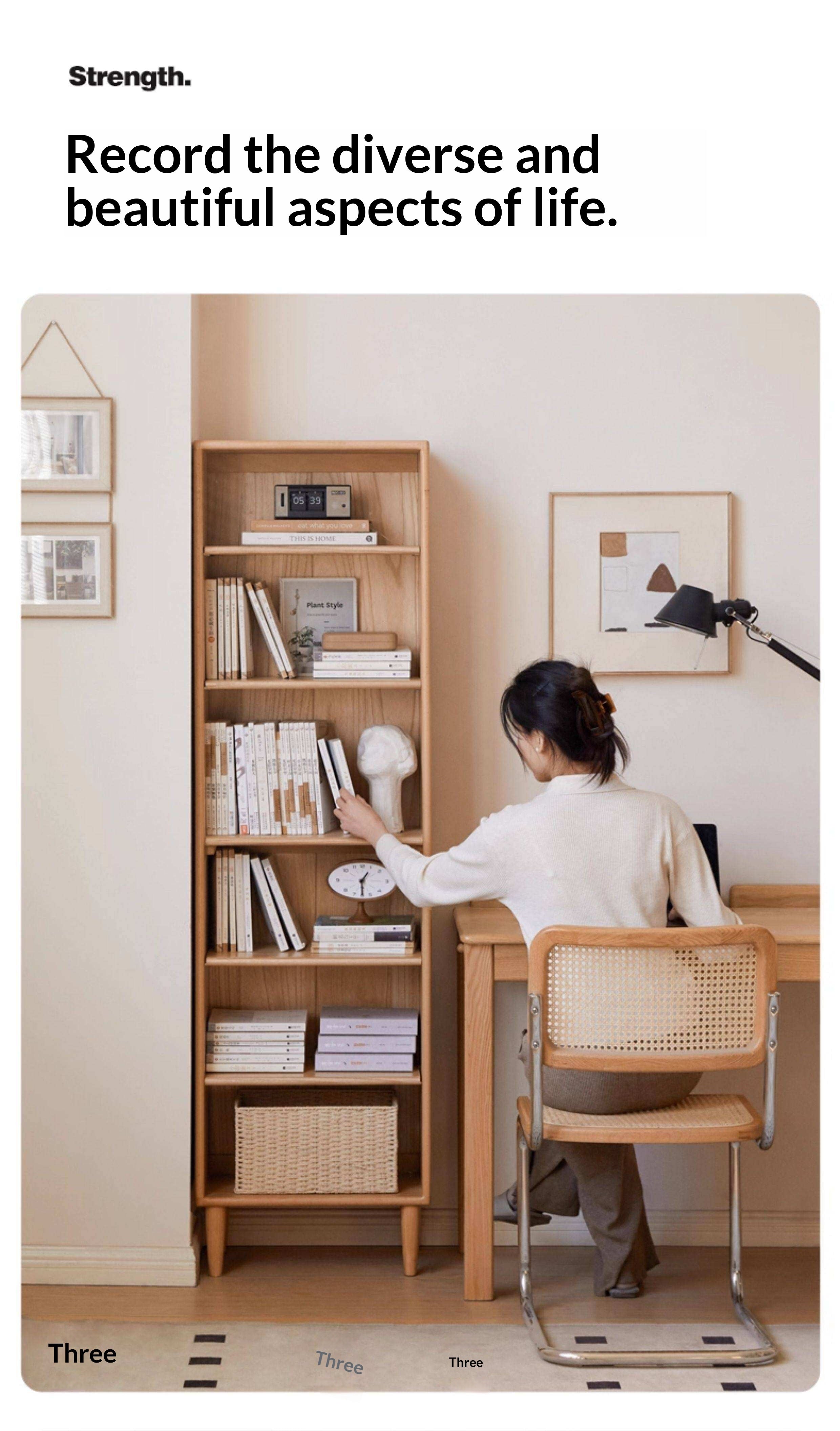 Beech Solid Wood Bookshelf Combination, Open Storage Cabinet
