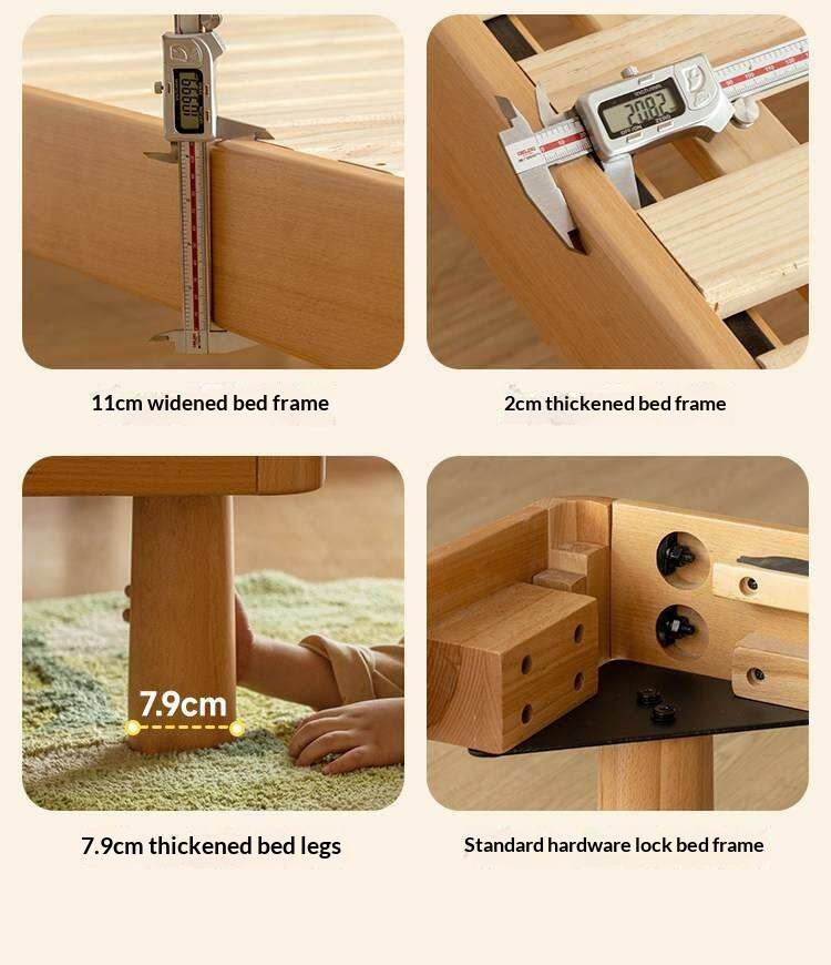 Beech Solid Wood Kids Montessori Platform Bed with Cloud Headboard