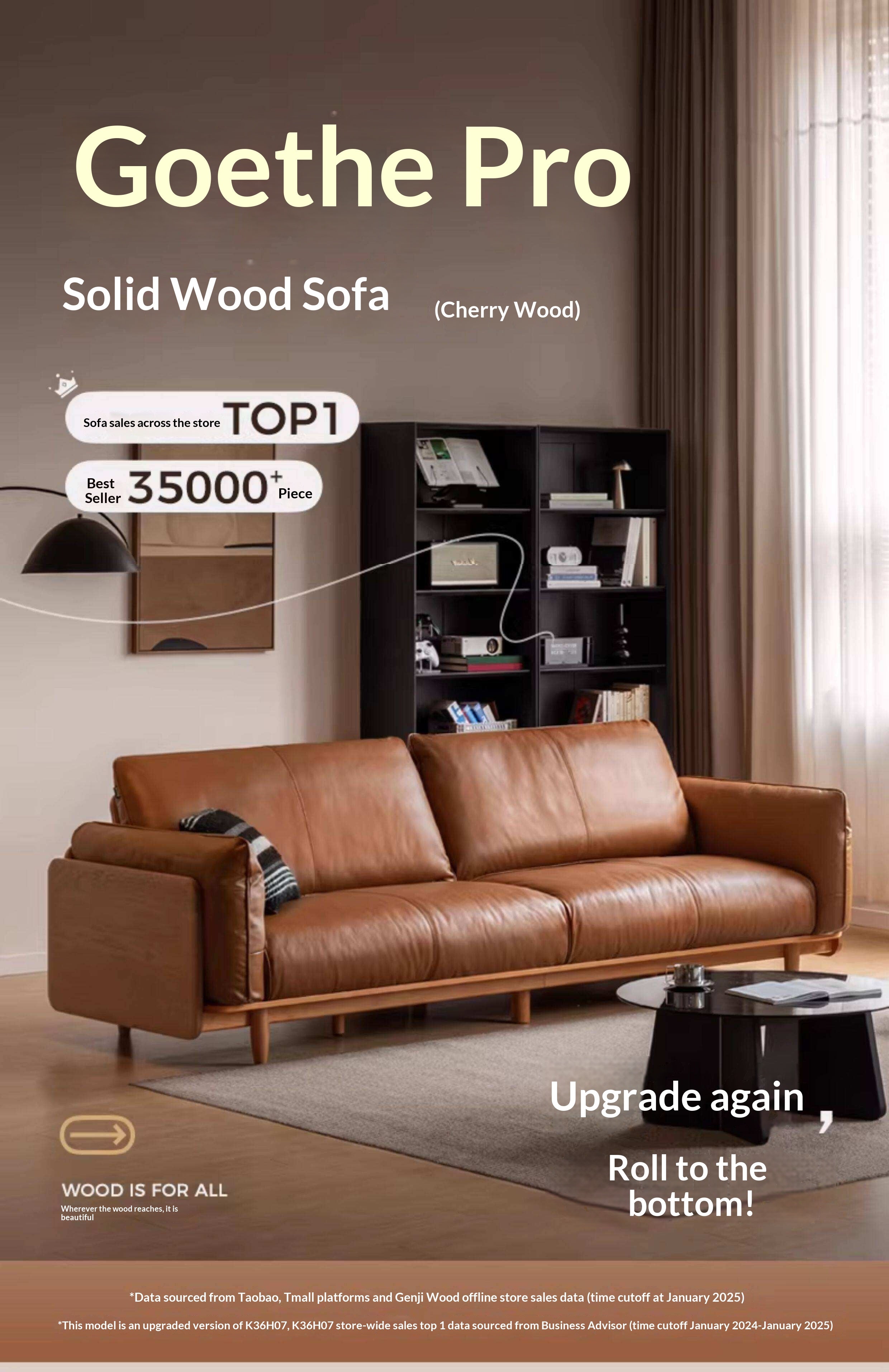 Cherry Wood Contemporary Casual Sofa Genuine Leather, Fabric
