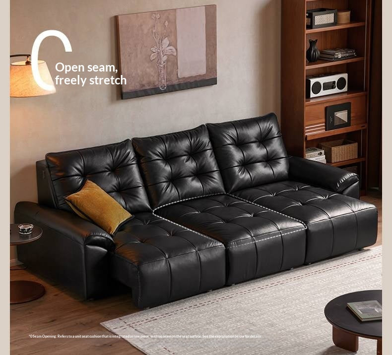 Genuine Leather Tufted Pull-Out Sleeper Sofa with Storage Chaise