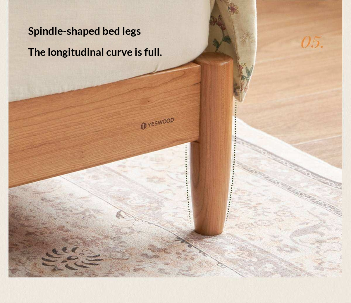 Cherry Solid Wood French Country Arched Platform Bed with Spindle Legs