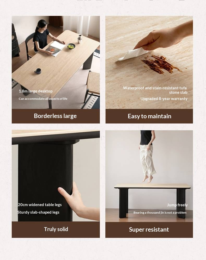 Oak Solid Wood Modern Cave Stone Rock Plate Dining Table