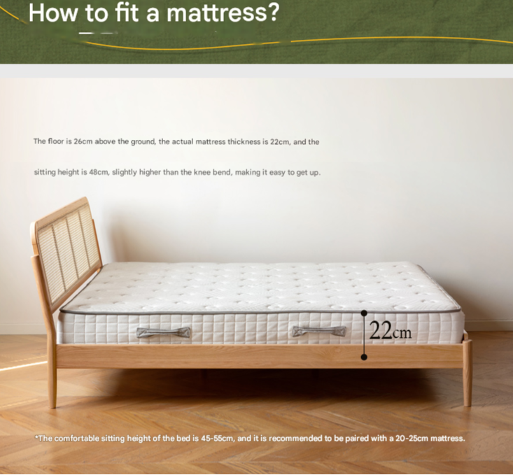 Oak Solid Wood Rattan bed