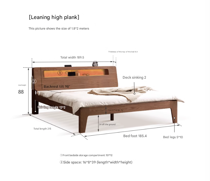 Oak solid wood bed with light