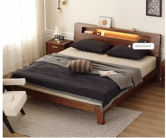 Oak solid wood bed with light