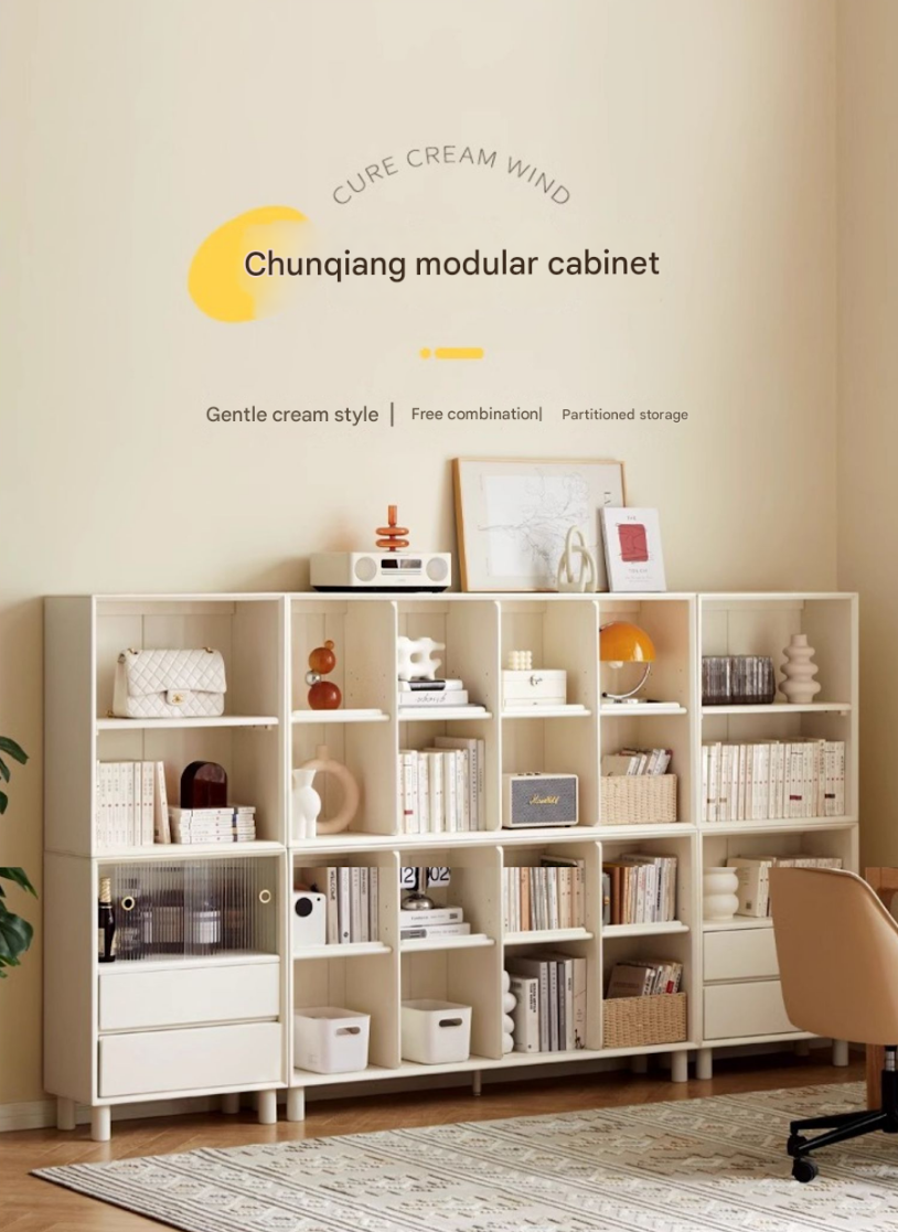 Solid Rubberwood Cream Style Bookcase.