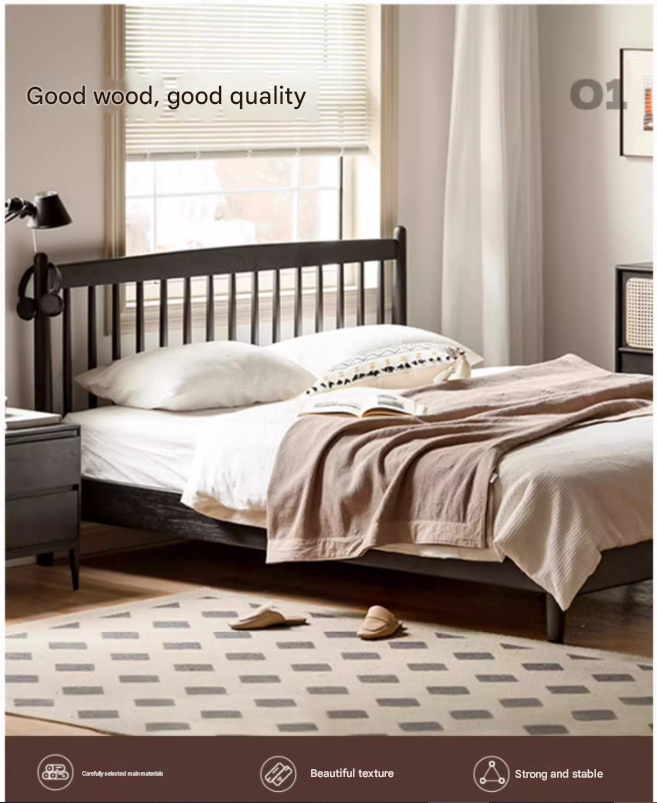 Oak solid wood Vintage smoky color Windsor Bed