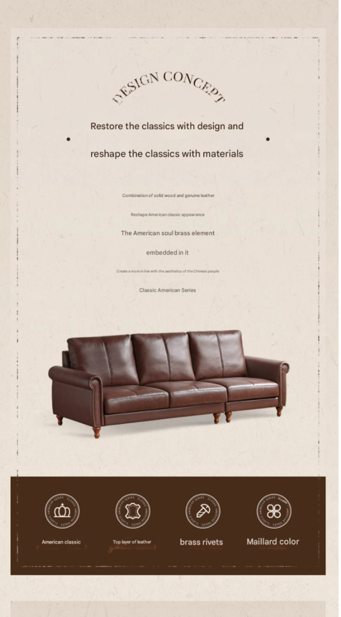 Genuine Leather Sofa Living Room American Retro Sofa