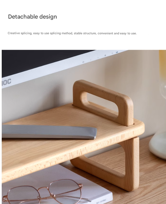 Beech Solid Wood Heightening Computer Stand, Table Shelves