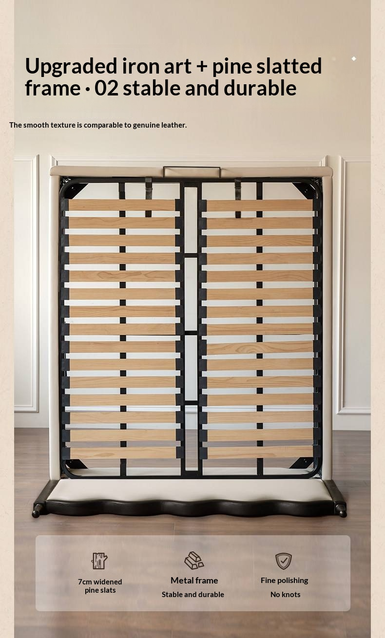 Eco-Friendly Cloud Leather Box Bed — French Retro Style with Wave Ripple Design