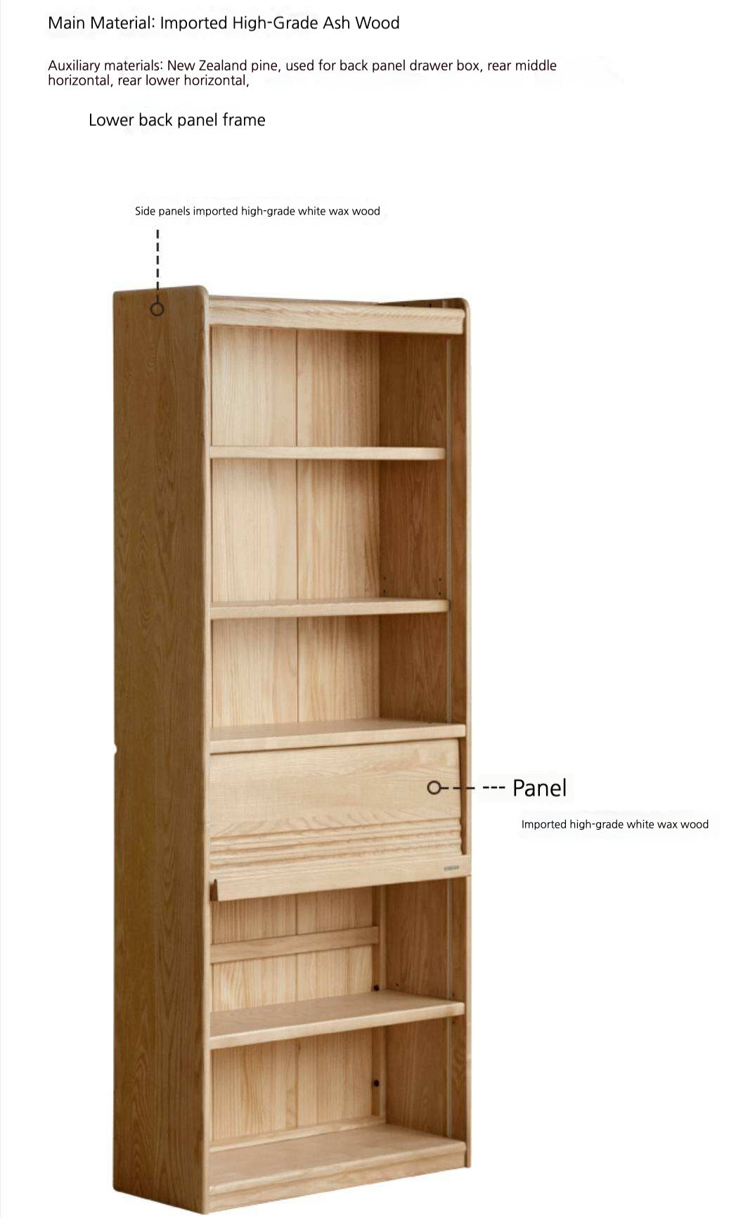 Oak Solid Wood Display Bookcase with Wall-Mounted Option and Storage Cabinet
