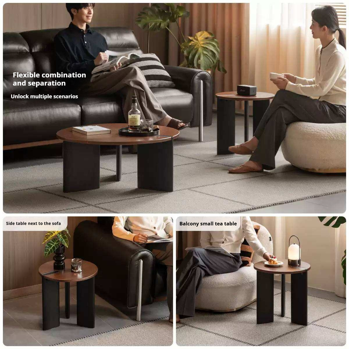 Sandalwood, Golden Pear Solid Wood Round Coffee Table with Italian Modern Design