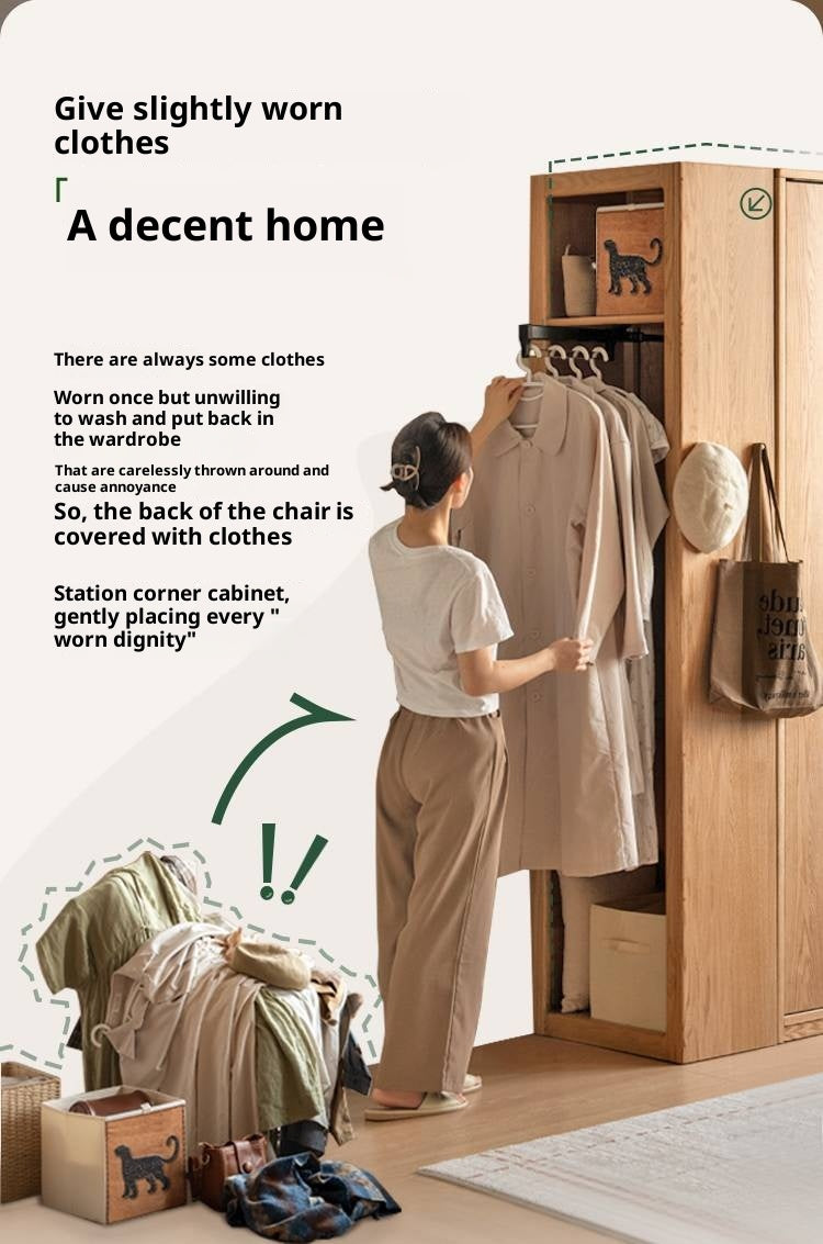 Oak Solid Wood Modern Corner Wardrobe