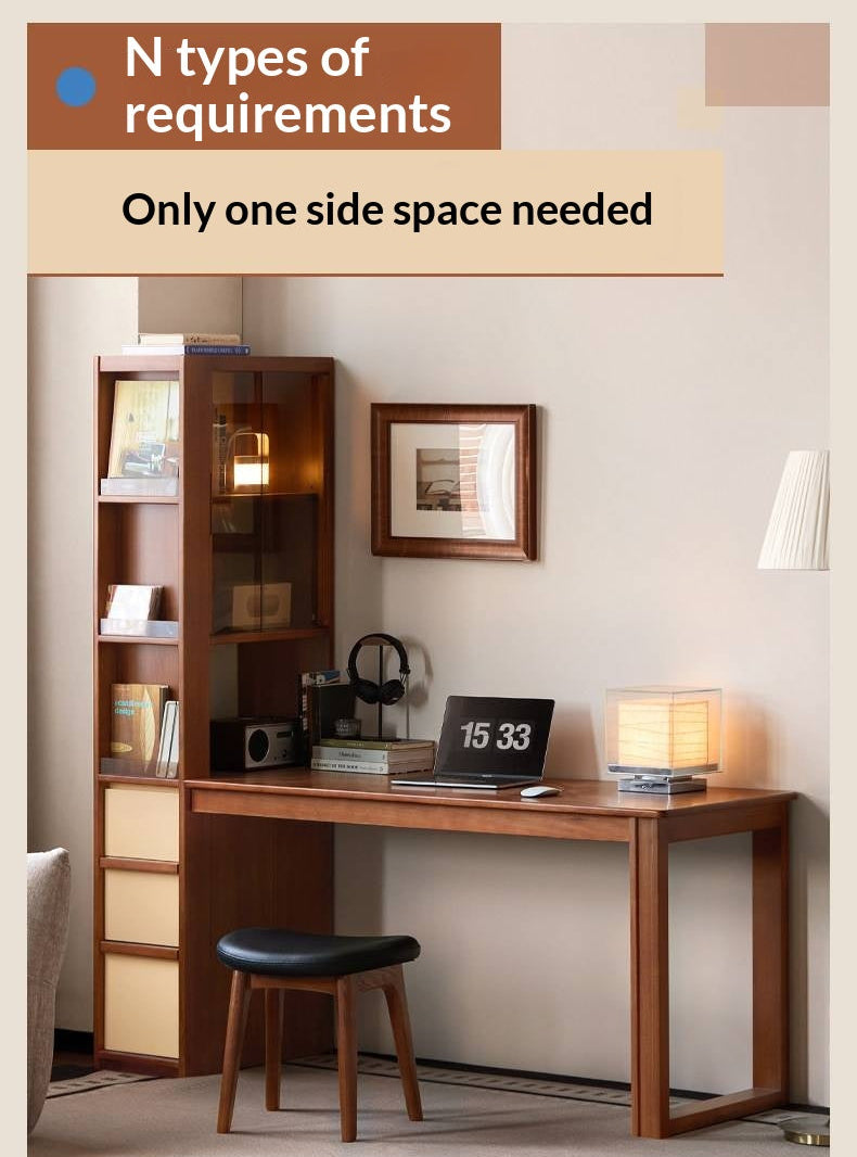 Poplar Solid Wood Retro Style Multifuntional Desk with Integrated Bookshelf