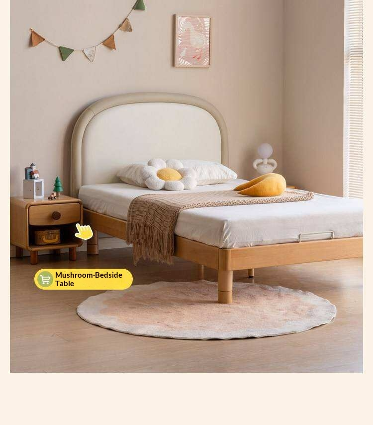 Beech solid wood Kids Bed with Round Headboard and Adjustable Height Legs