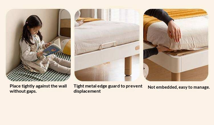 Rubberwood Solid Wood Kids Montessori Platform Bed with Adjustable Headboard, Warm White