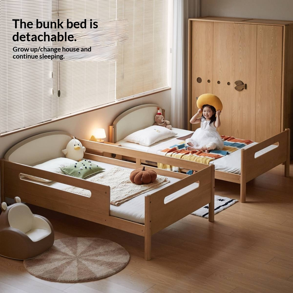 Beech Solid Wood Compact Bunk Bed, Suitable for Adults and Children