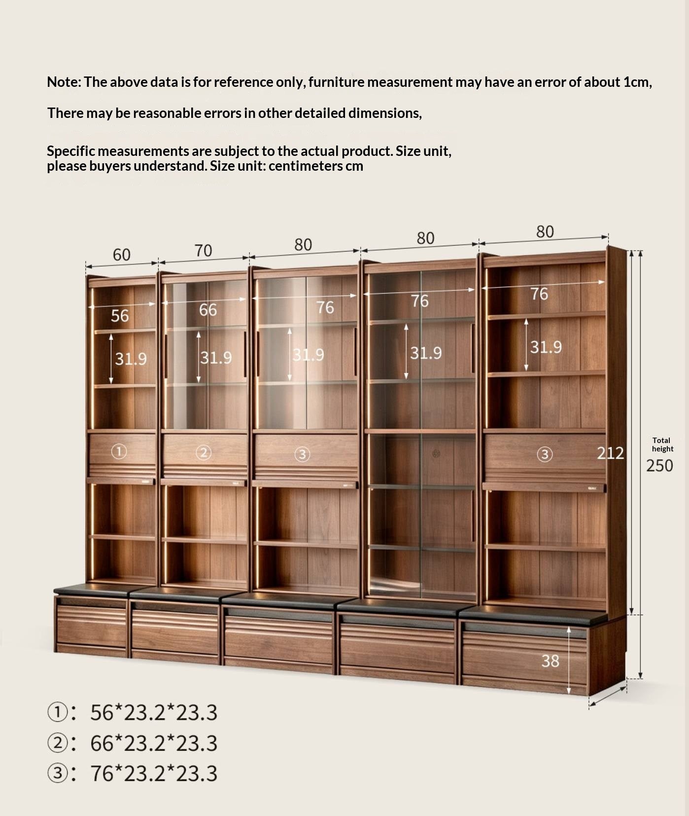 Black Walnut, Ash Solid Wood Combination Bookcase with Floor Display and Luxury Storage