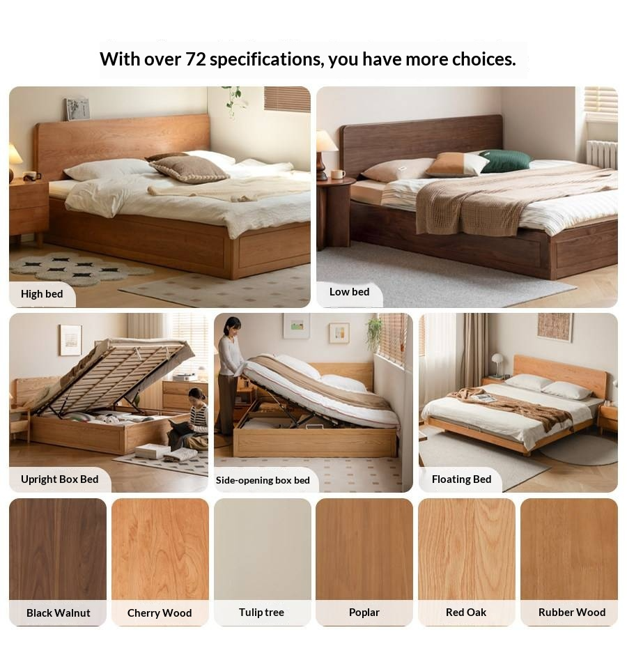 Rubberwood Solid Wood Bed — Modern Minimalist Large Slab Black Floating Bed