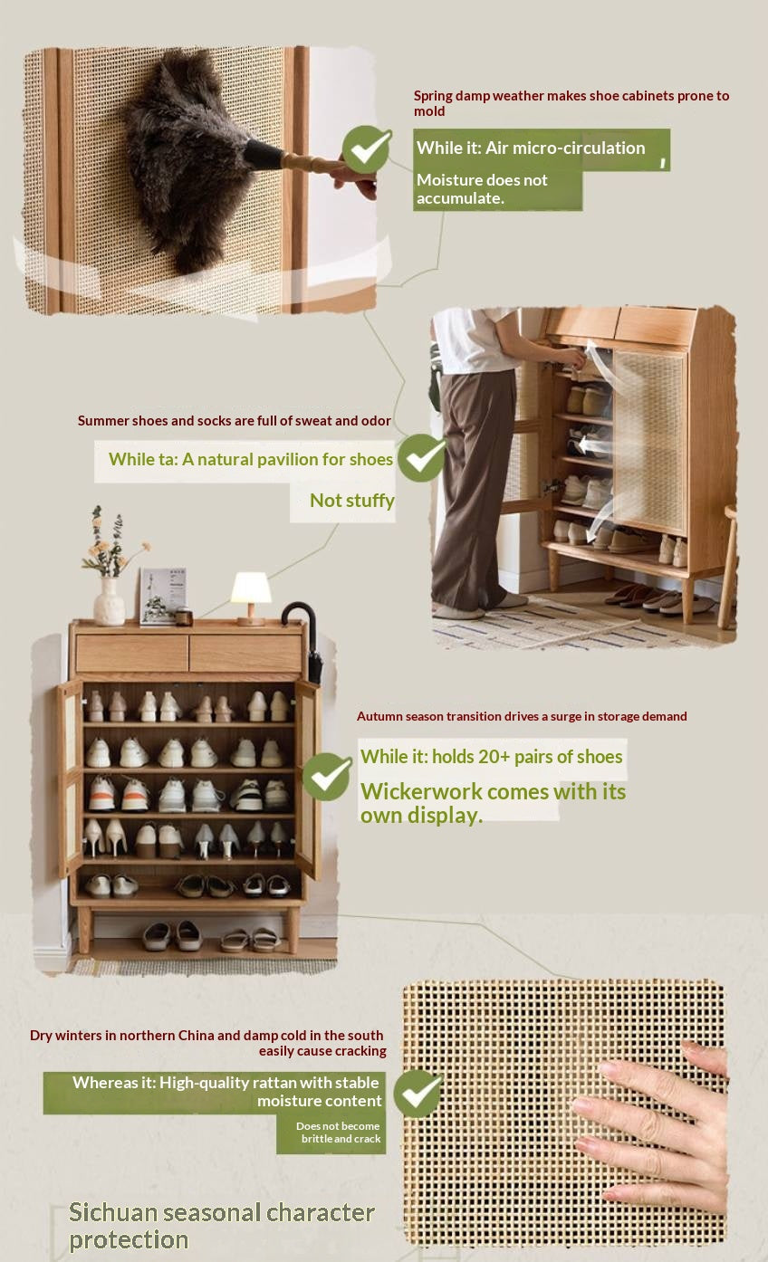 Oak Solid Wood Modern Entryway Shoe Cabinet with Drawers