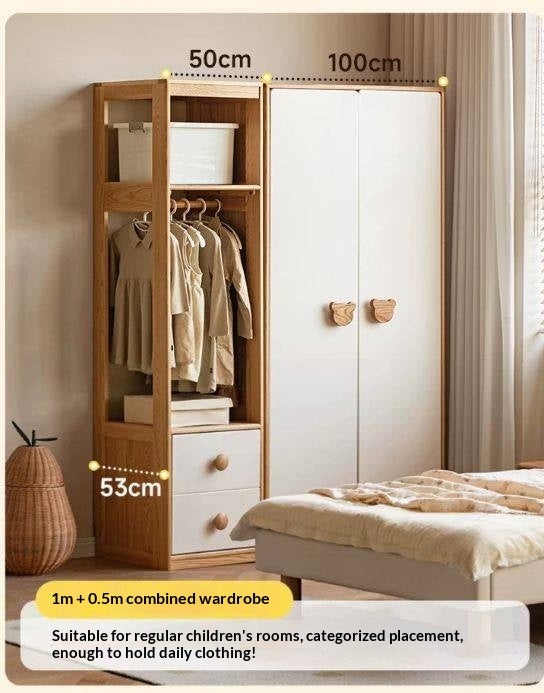 Oak Solid Wood Kids Wardrobe Combination