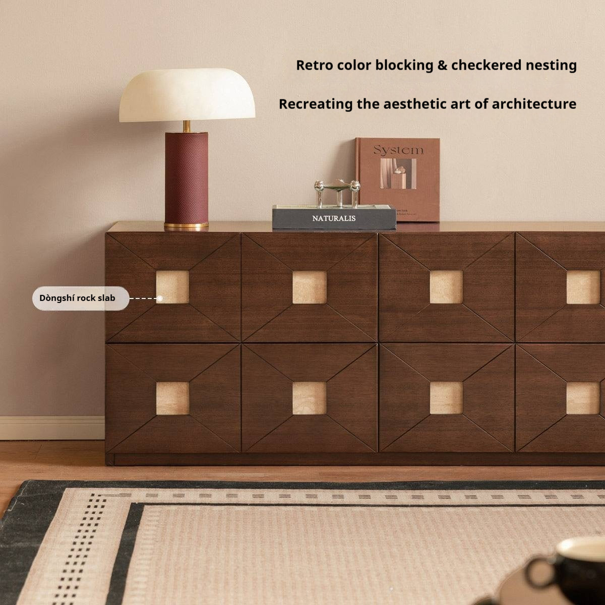 Sandalwood Solid Wood Vintage TV Cabinet with Floor Standing and Storage Space