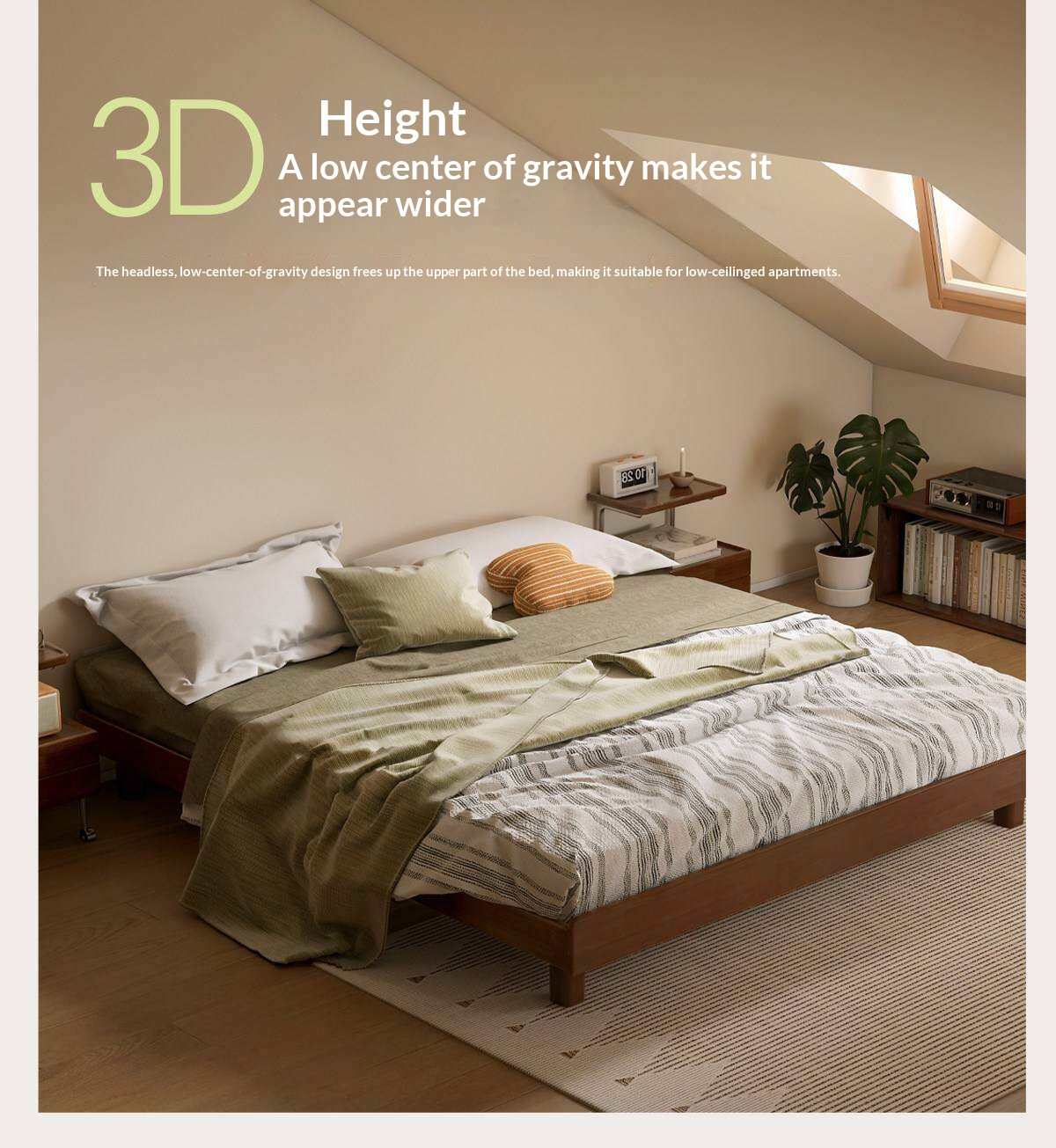 Rubberwood Solid Wood Modern Low Platform Bed Without Headboard