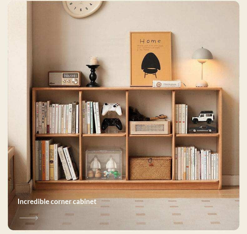 Cherry Solid Wood Freely Combinable Bookshelf with Floor-Standing Grid Design