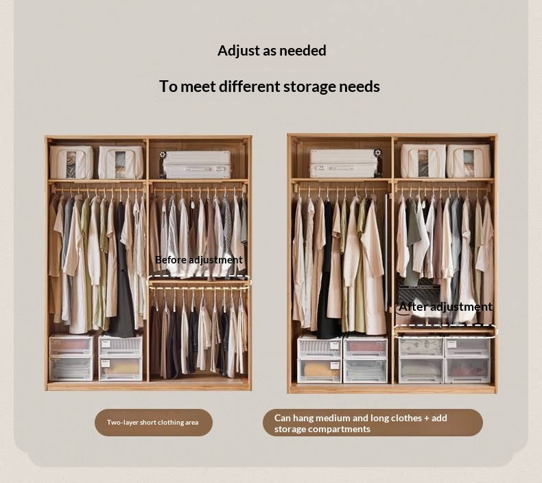 Oak Solid Wood Wardrobe Cabinet with Minimalist Songshi Storage