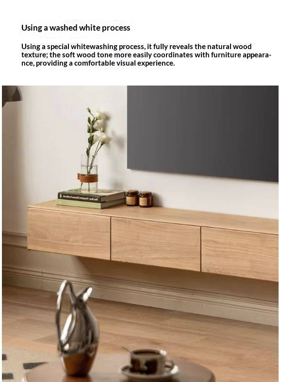 Oak Solid Wood TV Cabinet Minimalist Light Suspended-